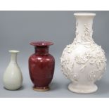 A Jun type vase, a Chinese white glazed vase and a French lamp tallest 35cm excl. stand