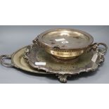 A French plated tureen, a salver and a tray