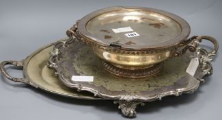 A French plated tureen, a salver and a tray