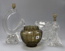 A Daum smoke glass vase and three Daum pieces