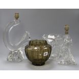 A Daum smoke glass vase and three Daum pieces