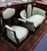 A Victorian button back sofa and an elbow chair Sofa W.160cm