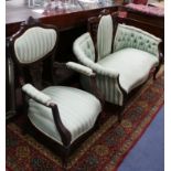 A Victorian button back sofa and an elbow chair Sofa W.160cm