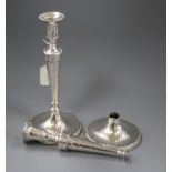 A pair of George III silver candlesticks (marks rubbed and one a.f.), 28.5cm.