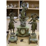 A French onyx and spelter clock garniture height 64cm