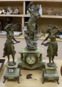 A French onyx and spelter clock garniture height 64cm