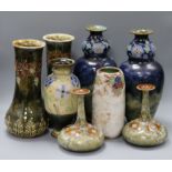 Three pairs and two other Doulton stoneware vases tallest 33.5cm