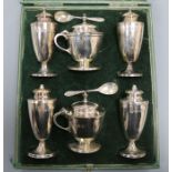 A cased 1930's silver six piece condiment set, William Lister & Sons, Sheffield, 1937.