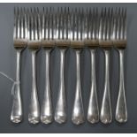 A set of eight silver Hanoverian pattern dessert forks, crested, London 1917, Josiah Williams & Co.,