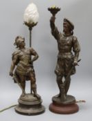Two bronzed spelter figural lamps tallest 57cm excl. shade