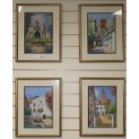 Roldan, 4 oils on board, Spanish street scenes, signed, 33 x 22cm
