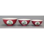 A graduated set of three Chinese tea bowls
