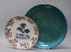 A Chinese turquoise glazed dish and a Chinese Imari dish, 18th century