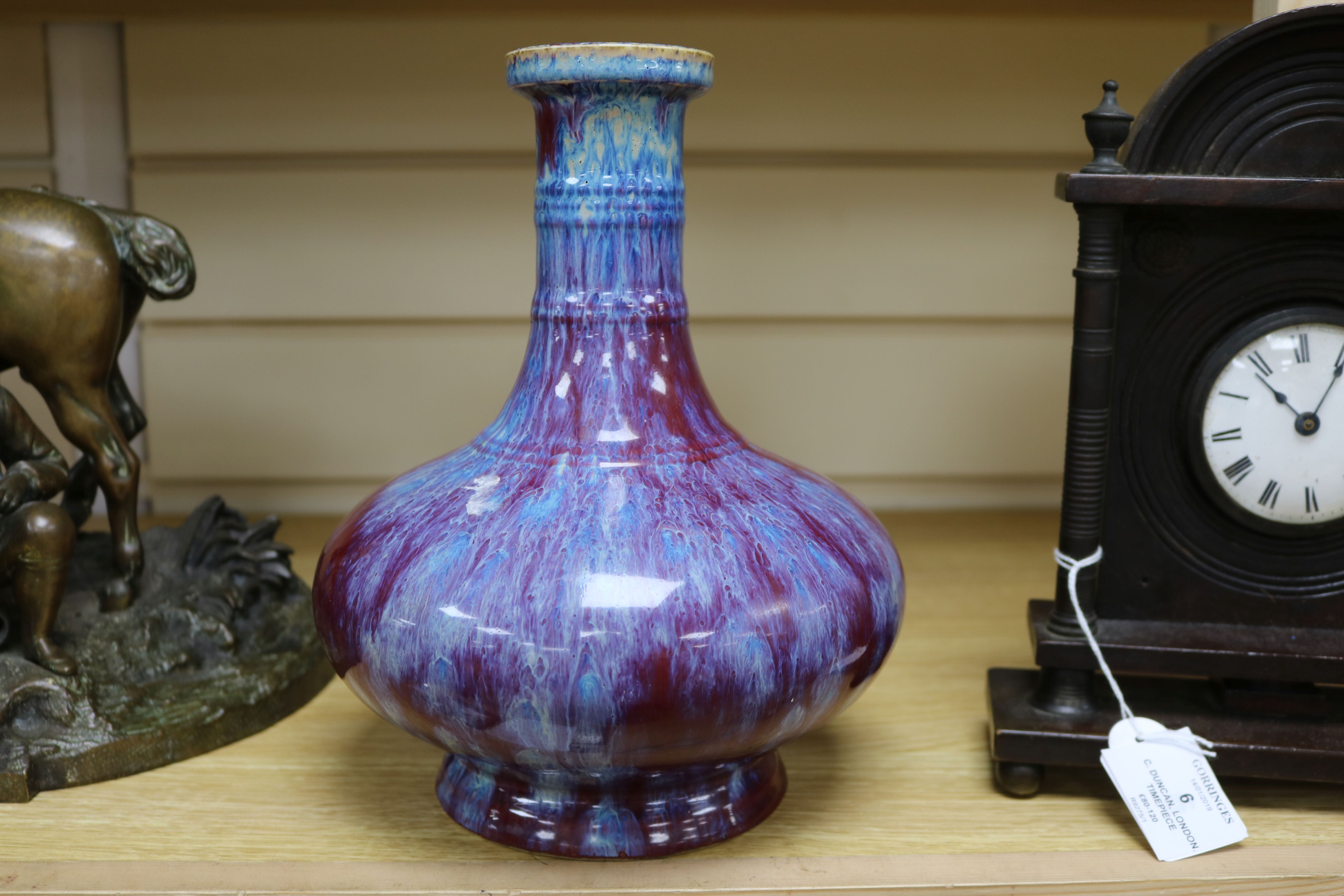 A Chinese famille rose crackleglaze vase and a Jun type vase tallest 34cm - Image 2 of 7