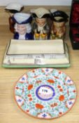 A Doulton series ware planter, Toby jugs and an early plate etc