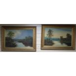 English School c.1900, pair of oils on board, River landscapes, 49 x 74cm
