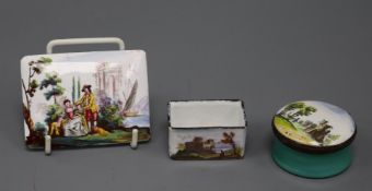 An 18th / 19th century enamel on copper snuff box, and a cover panel