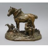 A Victorian bronze group of a ploughman and his horse height 25.5cm