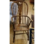 A Victorian stick-back ash, elm and beech high-back Windsor chair (reduced in height)