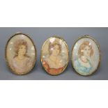 Three framed miniature portraits of ladies