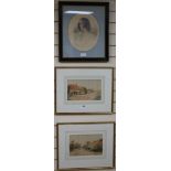 F. Forde, pair of watercolours, Village scenes, 1906, 18 x 29cm. and a portrait of a lady