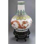 A 19th century Chinese famille rose dragon vase, wood stand height 32.5cm excl. stand