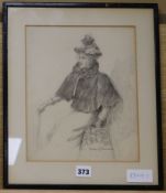 Ethel M Tanner, pencil drawing, Sketch of a lady, signed, 27 x 22cm