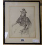 Ethel M Tanner, pencil drawing, Sketch of a lady, signed, 27 x 22cm