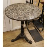 A marble top cast iron base table W.61cm