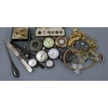Nine assorted pocket and wristwatches and sundry costume jewellery etc.