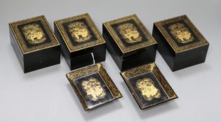 Four Chinese export laquer boxes and two pin trays