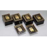 Four Chinese export laquer boxes and two pin trays