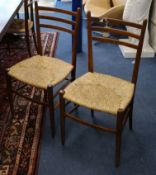 Six mid century rush seated dining chairs