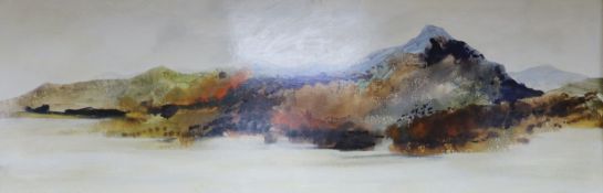 Gerald Parkinson, oil on board, 'Mountains and lake', signed and dated 1973, 61 x 182cm