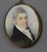 English School (early 19th century), watercolour on ivory, head and shoulder miniature portrait of a
