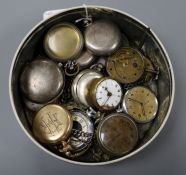 A quantity of assorted pocket watches including five silver and one military (a.f.).