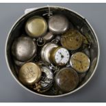 A quantity of assorted pocket watches including five silver and one military (a.f.).