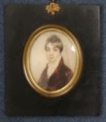 English School (early 19th century), watercolour, head and shoulder miniature portrait of a young