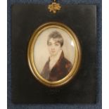 English School (early 19th century), watercolour, head and shoulder miniature portrait of a young