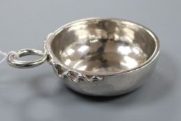 An early 19th century French white metal taste vin, with serpent handle and 1961 purchase receipt,
