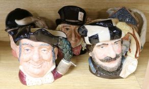 Five Royal Doulton character jugs, The Mad Hatter, D6598, Mine Host, D6468, Goneaway, D6531,