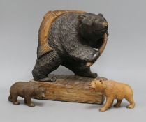 Three Black Forest carved bears