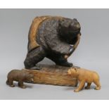 Three Black Forest carved bears