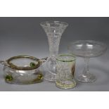 A masonic tankard, an Art Nouveau style bowl, a vase and a tazza tallest 29.5cm