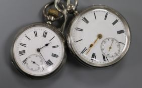 A late Victorian silver keywind pocket watch by J & E Rhodes, Kendal and one other white metal