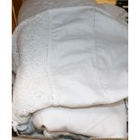 A quantity of white worked linen, a bed cover and three night dresses etc