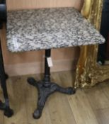 A marble top cast iron base table W.60cm