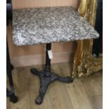 A marble top cast iron base table W.60cm