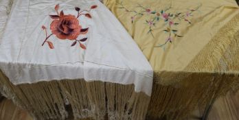 Two Chinese embroidered silk shawls