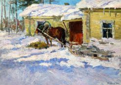 Leonid Vaishlya (b.1922)oil on boardWinter villagesigned and dated 196419 x 26.75in.